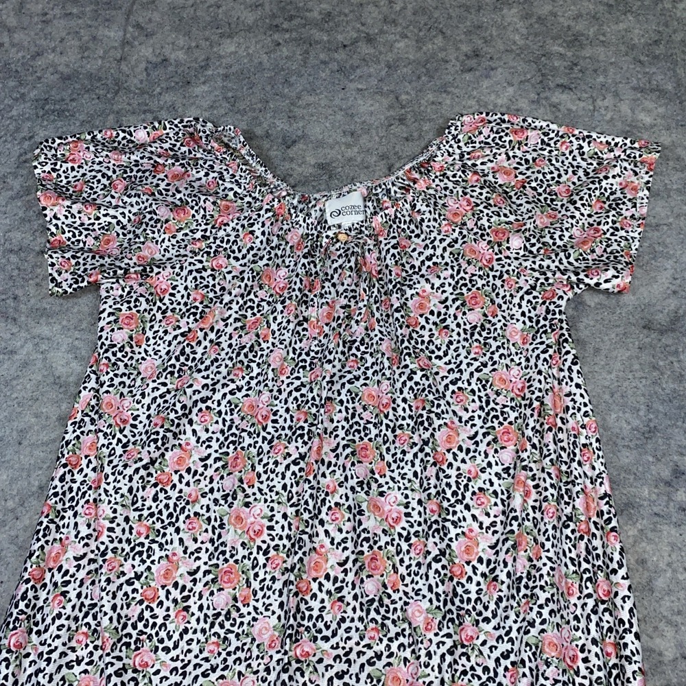 Cozee Corner Nightgown Women's Large Floral Rose Animal Print Semi Sheer Cozy